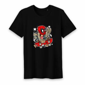 T-shirt Homme Col rond - 100% Coton BIO - Deadpool Skater