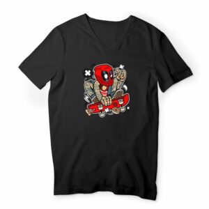 T-shirt Homme Col V - 100 % coton bio - Deadpool Skater